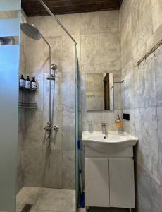 bagno con lavandino e doccia di Swiss House Dilijan a Dilijan