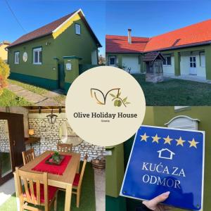 uma colagem de fotos de uma casa e um sinal em Olive Holiday House Croatia 