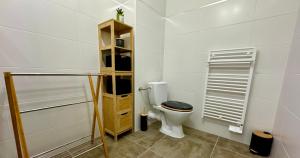 een witte badkamer met een toilet en een plank bij Isula Rossa in LʼÎle-Rousse