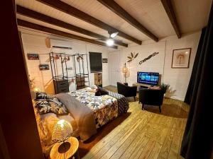 TV a/nebo společenská místnost v ubytování Bungalow L'hibiscus