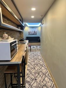 cocina con encimera y microondas en Sare House en Estambul