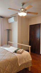 a bedroom with a bed with a ceiling fan at La villetta d' angolo in Migliarino