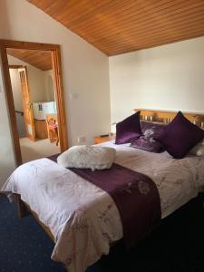 a bedroom with two beds with purple pillows at Beech Lodge B&B in Lisheenanoran