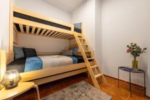 a bedroom with a bunk bed with a ladder at New flat, Jachymov (Klinovec resort) in Karlovy Vary