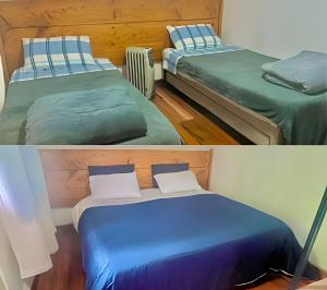 duas fotografias de duas camas num quarto em Chalé na Natureza c/ Lareira - Região Turística em Campos do Jordão