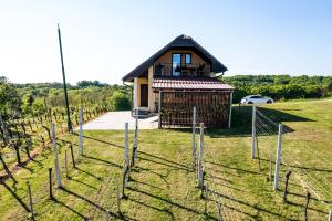 una pequeña casa en un campo con una valla en APARTMA ENI, en Moravske Toplice