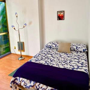 a bedroom with a bed and a lamp at Casa Camara in Mexico City