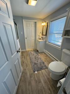 een badkamer met een toilet en een wastafel bij Little Rhody in Pawtucket