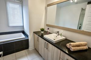 y baño con lavabo y espejo. en Appartment 2BR 4 beds AC wi-Fi Smart TV FreeParking, en Laval
