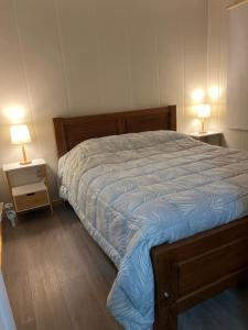 una camera da letto con un letto grande con due comodini di Pewma Apart Hotel a Chillán