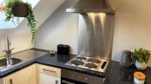 Il comprend une cuisine équipée d'une cuisinière et d'un évier. dans l'établissement Studio one bedroom En-Suite with Kitchenette, à Easthampstead