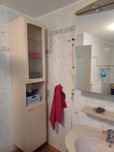 a bathroom with a sink and a medicine cabinet at Ferienhaus Häusler 