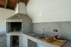 a kitchen with a sink and a fireplace at Ferienhaus für 10 Personen in Pula-Fondole, Istrien Istrische Riviera in Veli Vrh