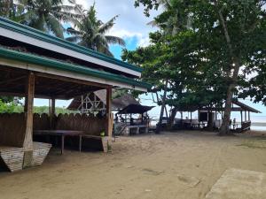 a beach with a building and trees and the ocean at Tambayan Rooms and Cottages by SMS Hospitality in Carmen