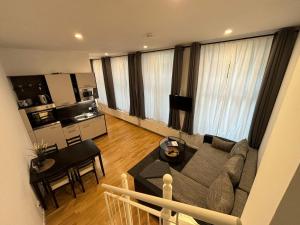 un salon avec un canapé et une table dans l'établissement Apartments am Kaisersaal, à Erfurt 20 autres photos