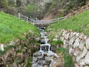 un puente sobre un arroyo de agua en una colina en La Casa Del Sole, en Terzolas