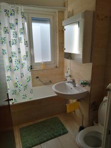 baño con lavabo y aseo y ventana en Castle-View Bellinzona, en Bellinzona