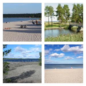 Nice holiday home at Gotlands most child-friendly beach outside Slite في Slite: أربعة صور مختلفة للشاطئ والماء