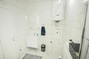 a white bathroom with a toilet and a sink at Apartman Ljiljana Trebinje in Trebinje