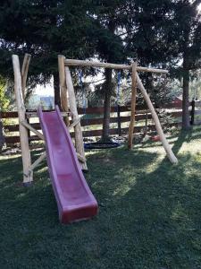 a purple slide on a playground in the grass at Any Kulcsosház in Sicasău