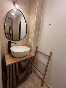 uma casa de banho com um lavatório e um espelho em Appartement Victor Hugo - balcon em Revel