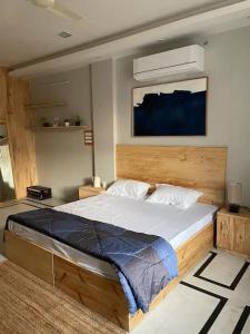 ein Schlafzimmer mit einem großen Bett in einem Zimmer in der Unterkunft Art Cave Studio in Jaipur