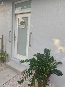 una maceta sentada frente a una puerta en D&N Property Rental, en Miami