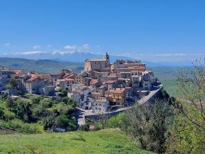 a village on a hill with mountains in the background at La casetta di Rosa - Lentella in Lentella
