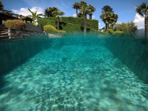 a swimming pool in a house with blue water at Casa Ramerino in Brissago