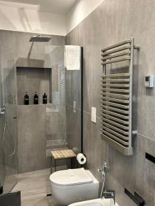 a bathroom with a toilet and a shower in it at Loft Metro Mergellina in Naples