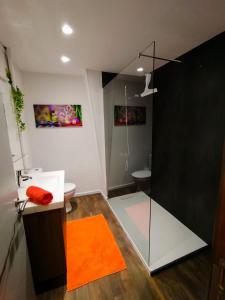 a bathroom with a shower and a toilet and a sink at Révélation Liège in Liège
