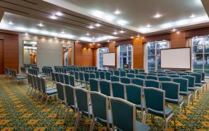 a conference room with chairs and a screen at Renaissance by Sulo in Aktau