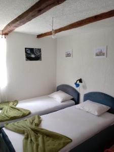two twin beds in a room with at Apartman Kuršumlijska banja in Kursumlijska Banja
