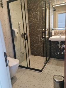 厄呂代尼茲的住宿－托諾茲海灘酒店，带淋浴、卫生间和盥洗盆的浴室