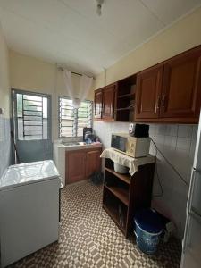 クリビにあるÉvasion Marine à Kribiのシンクと電子レンジのある小さなキッチン