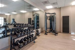 een fitnessruimte met rijen apparatuur in een kamer bij Cambria Hotel Minneapolis Downtown in Minneapolis
