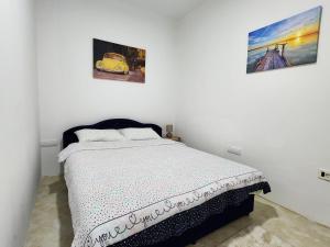 a bed in a room with two pictures on the wall at Apartman MAJ in Bijelo Polje
