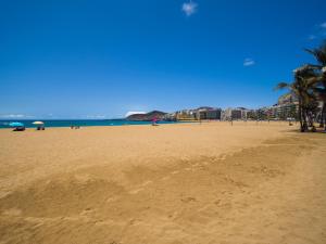 a sandy beach with palm trees and the ocean at Montevideo By CanariasGetaway in Guanarteme