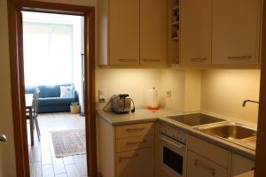 uma cozinha com um lavatório e uma bancada em Star on the lake em Garda