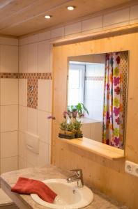 a bathroom with a sink and a mirror at Pension Carina in Füssen