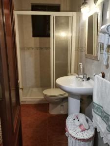 a bathroom with a sink and a toilet and a shower at MRZ rentals LA CASINA in Cudillero
