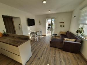 卡姆尼克Apartment AlpiPond的带沙发和桌子的客厅