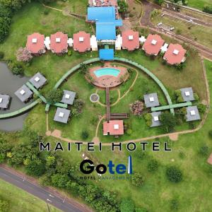 an overhead view of a model of a hotel hotel at Hotel Maitei Posadas in Posadas