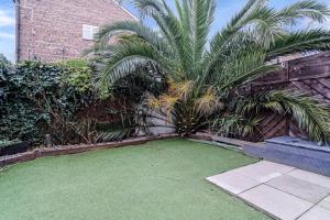 a yard with a palm tree and a building at Luxurious & Spacious Townhouse in London