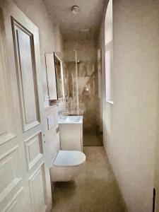 Exklusive Wohnung im Herzen von Göppingen في غوبينغِن: حمام مع مرحاض ومغسلة