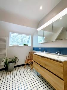 a bathroom with a large sink and a window at Appartement et Maison Espace Mayenne in Laval