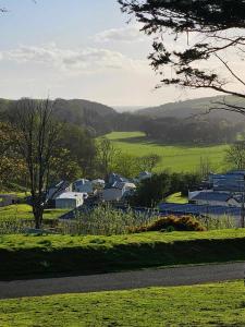 a view of a town with houses in a field at The Sunny Bunny Holiday Home in Ballantrae