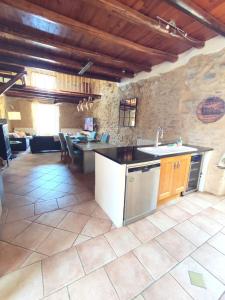 - une cuisine avec un évier et un comptoir dans l'établissement La Terrasse du Pont du Gard, à Saint-Bonnet-du-Gard