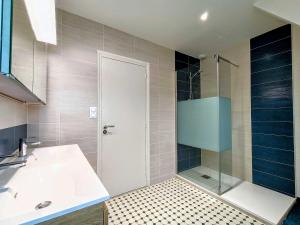 een badkamer met een douche en een wastafel bij Appartement et Maison Espace Mayenne in Laval