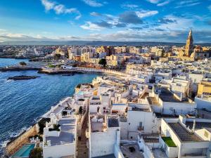 an aerial view of a city next to the water at Mille Lire - Family suites in Monopoli